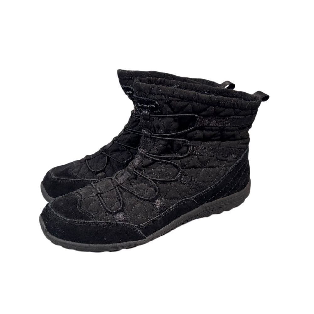 Skechers Women's Reggae Fest Black Quilted Bungee Boots Size 9.5